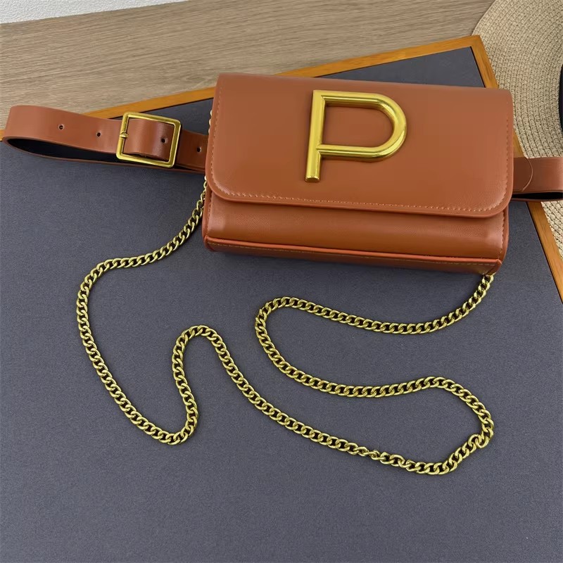 Belt Bag Leather Wide - Kadın Tasarımcı P Harfi PU Deri