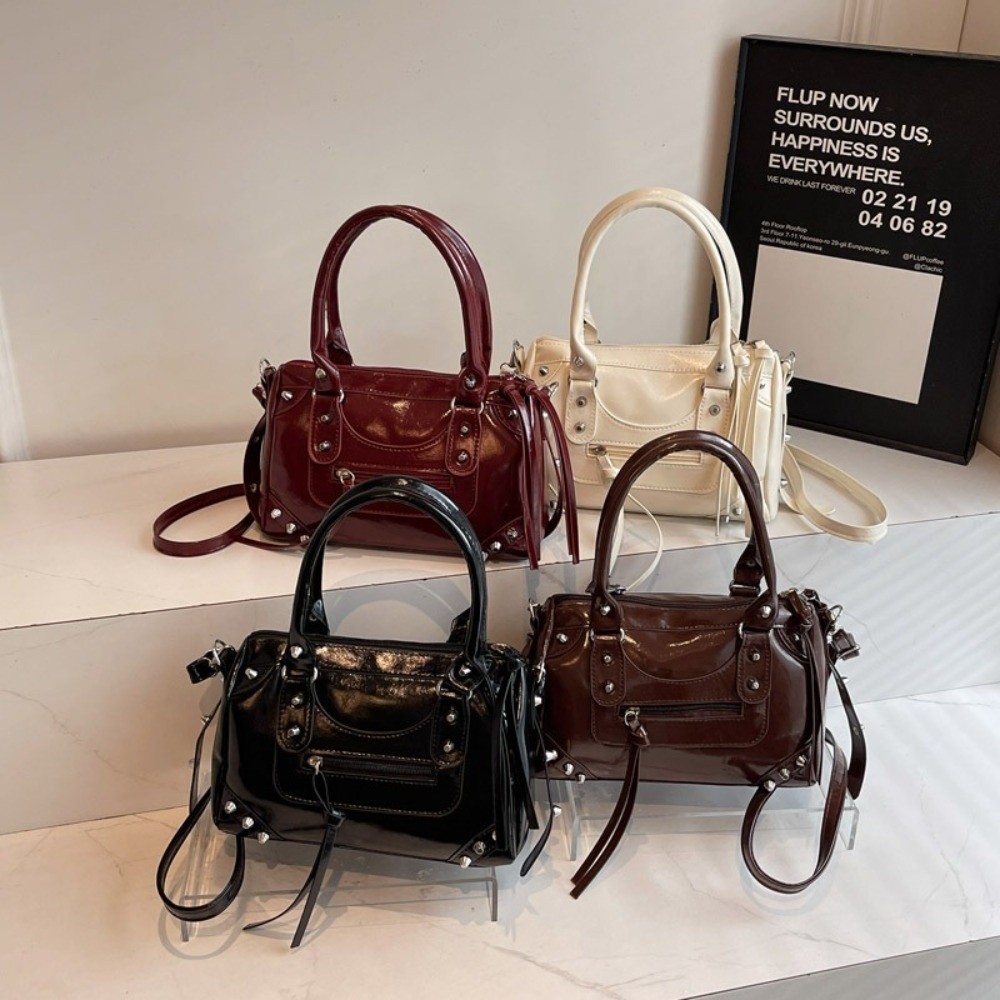 Top Handle Patent Bag - Moda Perçinli Yastık Çanta Büyük Kapasiteli