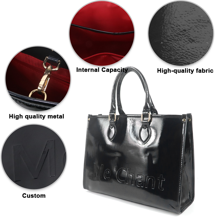 Kadın Siyah Parlak Patent PU D - Top Handle Patent Bag incelemesi ve fiyatı
